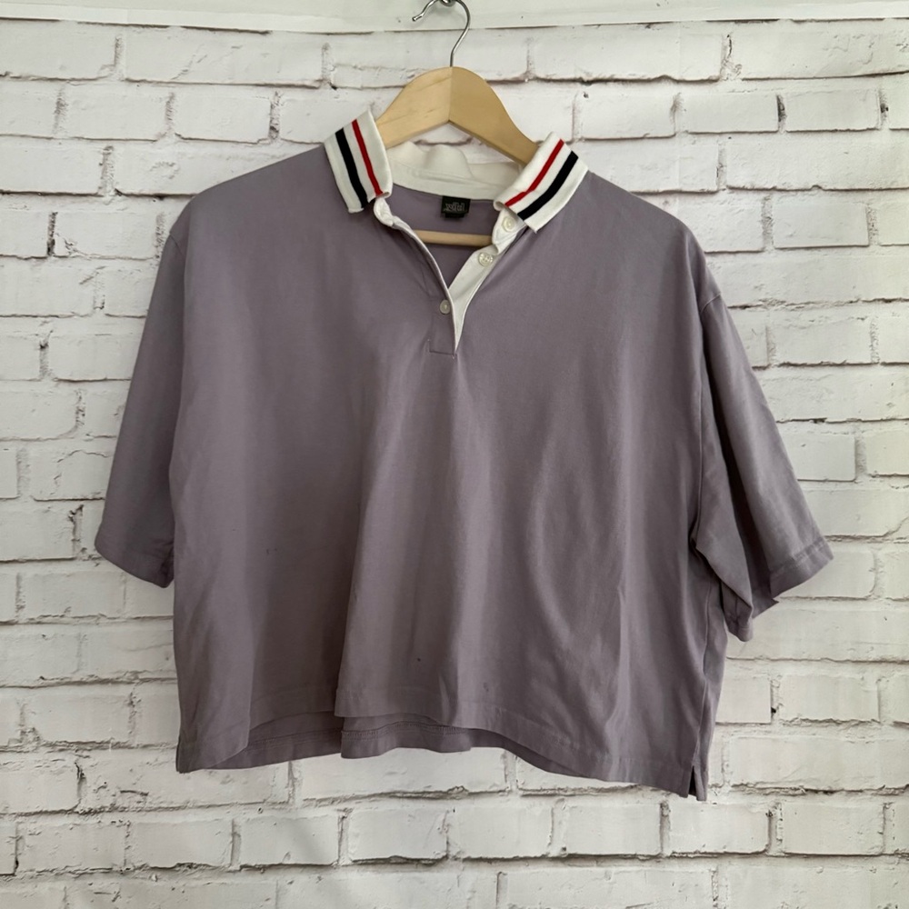 Wild Fable Lavender Polo with Red and White‎ Striped Collar